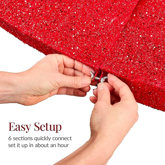 Best Choice Products Large Outdoor Christmas Lighted Archway Decoration, 9.5ft XL with Gold Ornament Cap, 330 LED Lights, Holiday Yard Décor - Red