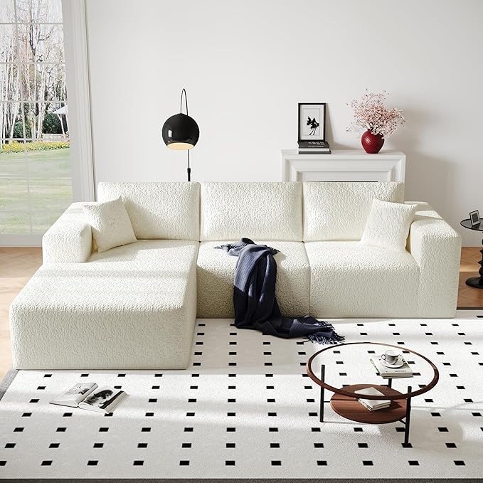 108" Cloud Modular Sectional Couch with L-Shape Chaise, Modern Sectional Sofa with Deep Seat Couch, Ultra Soft Knit Fabric Couches for Living Room, No Assembly Required, Left Facing Chaise (Beige)