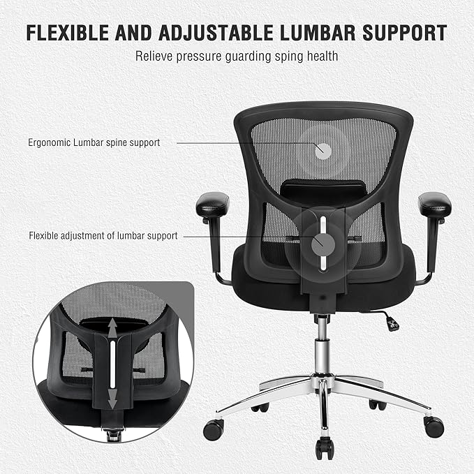 Bigroof Big and Tall Office Chair 500lbs, Heavy Duty Ergonomic Mesh Chair, Computer Executive Desk Chair with Wide Thick Seat, Adjustable Armrests, Lumbar Support