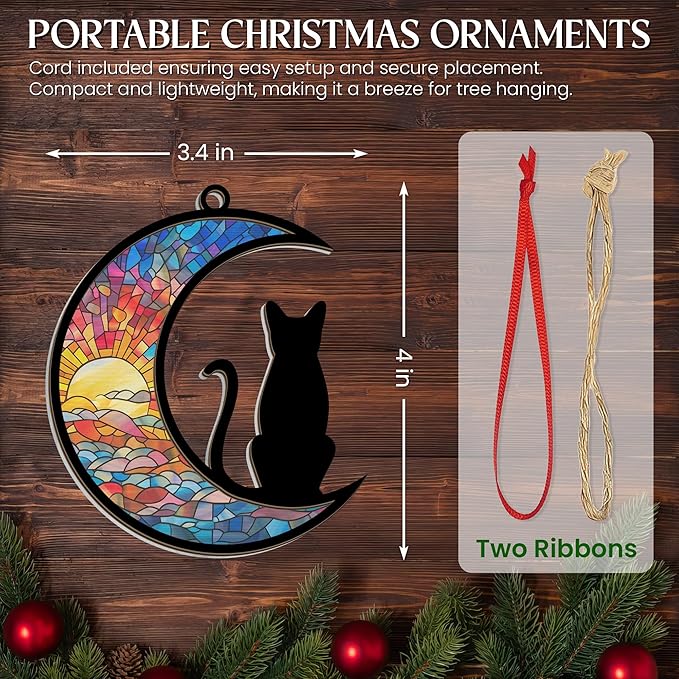 Christmas Ornaments Gifts for Cat Lovers - Double-Layered Christmas Ornament for Tree Decorations - Black Cat Lover Gifts for Women Men Friend, Xmas Birthday Gift for Pet Lovers Memorial Decor
