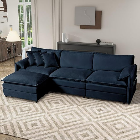 109.45" Modular Sectional Sofa,L Shaped Couch for Living Room,Modern Deep Seat Sofa 3 Seater Comfy Cloud Couchse Chenille Fabric with Throw Pillows & Movable Ottoman.