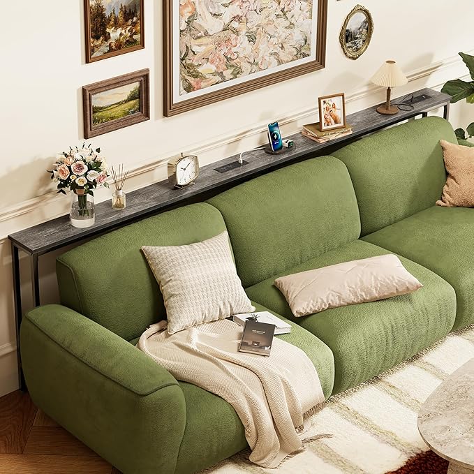 SUPERJARE 102.4 Inch Sofa Table with Power Outlets and USB-C Ports, 5.9 Inch Narrow Console Tables, Entryway Hallway Couch Tables with Storage, Behind Sofa, Small Spaces, Living Room, Black