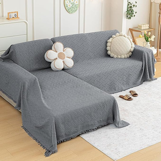 MYSKY HOME Couch Cover for Sectional Sofa, 2 Pieces Couch Covers for L Shape Sofa Geometrical Sofa Slipcovers for 2-3 Cushion Washable Throws for Pets, Kids (71"x102"+71"x118", Frost Grey)