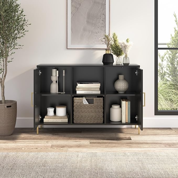 Bush Home Essence Accent Cabinet with Doors, Living Room Furniture, Essence Collection, Black Stipple