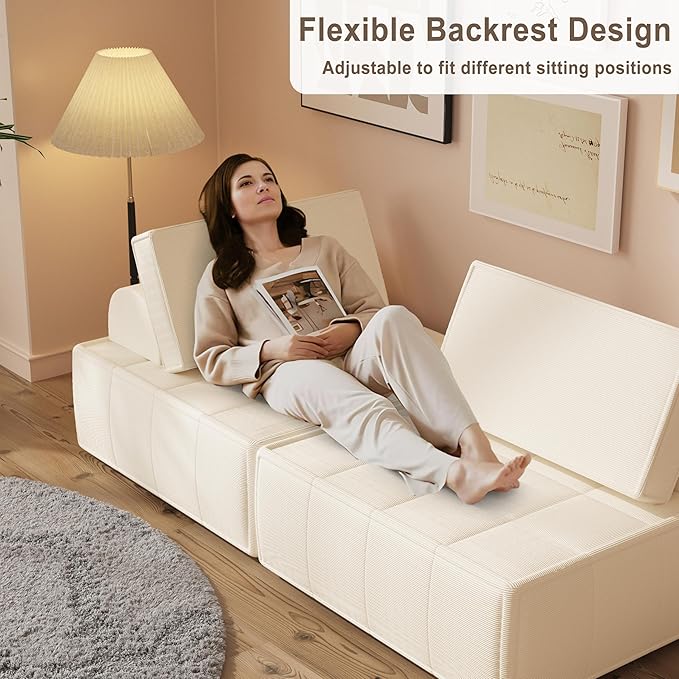 PurrJoys Modular Sectional Loveseat, 2-Piece Deep Seat Corduroy Lounge Sofa with Movable Cushions, Small Loveseat Couch for Living Room, Bedroom, Apartment