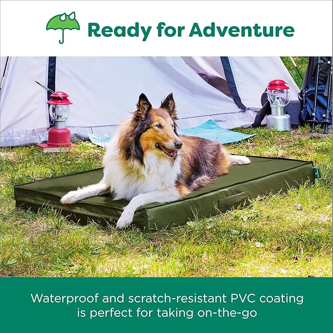 FurHaven Cooling Dog Bed – Large Foam Mattress for Joint Pain Relief, Waterproof Liner, Removable Washable Cover, Durable for Outdoor Use, Deluxe Grid Indoor/Outdoor Bed – Green, Large