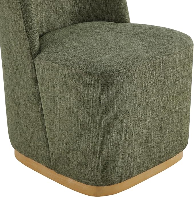 CHITA Upholstered Rolling Dining Chair on Casters Set of 2, FSC Certified Modern Fabric Dining Chair with Casters, Boucle Dining Chairs for Reading Room Kitchen Dining Room, Moss Green