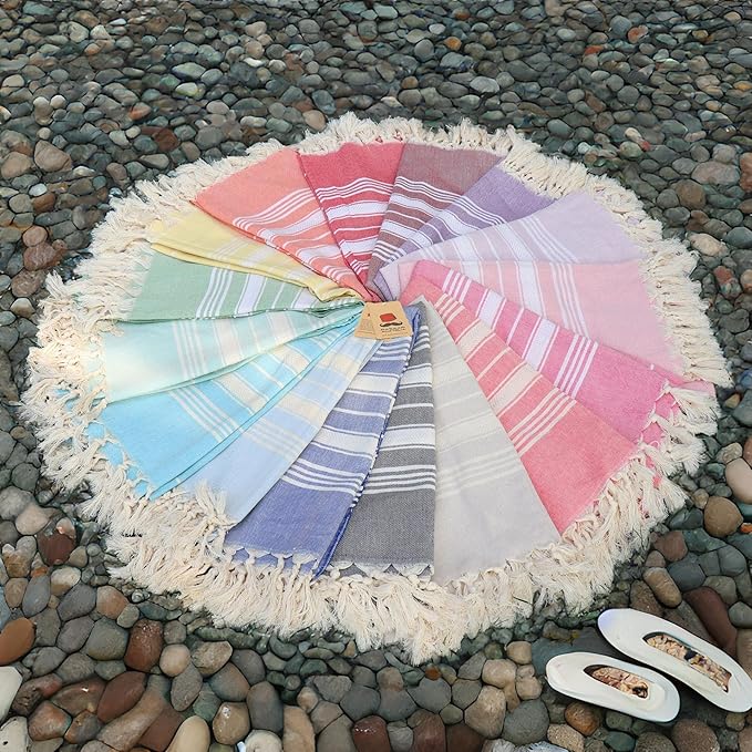 Bazaar Anatolia Turkish Beach Towel – 100% Cotton, Quick Dry, Sand Free Towel for Bathroom, Camping, Travel, Royal Navy – Oversized 71x39 Inches – Stripe Dark Blue