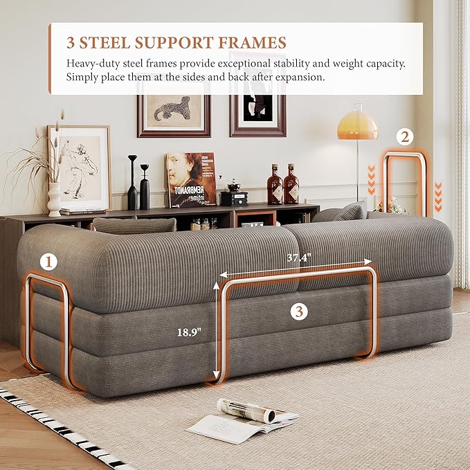 Boneless Couch Sectional Sofa,Convertible Sofa Bed with Sleeper Sofa,Futon Floor Couch Folding Sofas for Living Room,Bedroom,Apartment (Grey, 78.8''W)