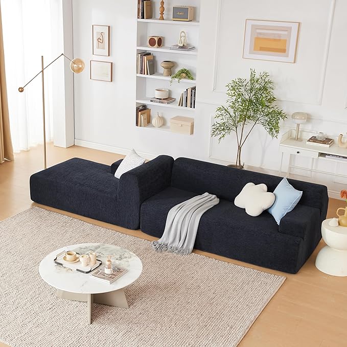 107" Modular Sectional Sofa, Sponge Sectional Sofa Couch for Living Room, High Density Sponges Cloud Couch,Modular L-Shape Sofa with Chaise, (Black)