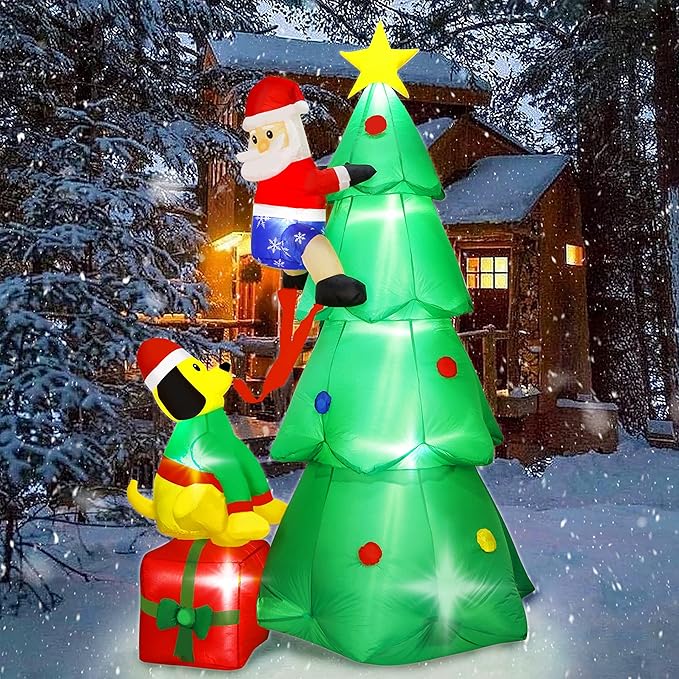 SAND MINE 8ft Christmas Inflatables Tree, Christmas Inflatables Blow Up Yard Decoration, Blow Up Christmas Tree with Santa Claus, Dog, Boxes for Indoor Outdoor Yard Garden Christmas Decoration