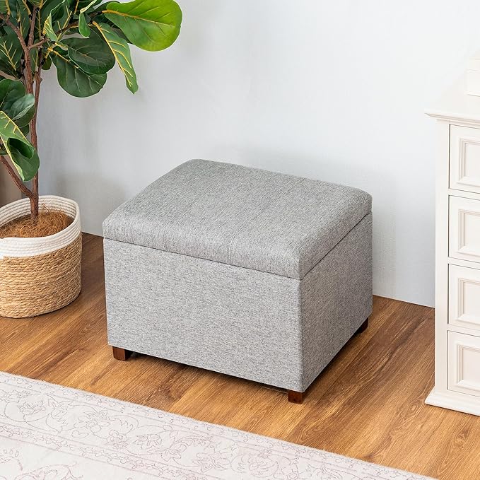 Joveco 24" Linen Storage Ottoman Bench, Rectangle Foot Rest Stool for Living Room, Bedroom, Entryway, Linen Gray