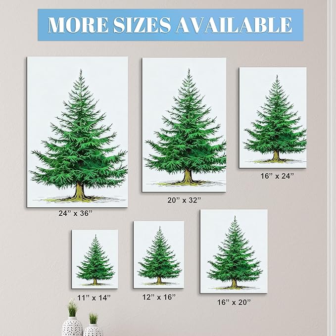 Framed Christmas Pictures Wall Decor,Vintage Pine Tree Prints,Winter Christmas Canvas Wall Art Decoration for Bedroom Bathroom Living Room Rustic Xmas Holiday Gifts (Christmas Tree 6, 11'' X 14'')