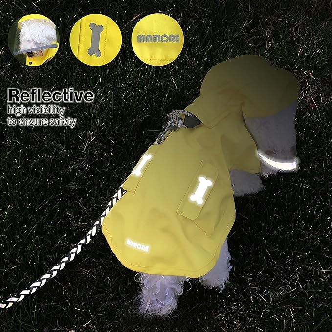 Waterproof Dog Raincoat, Adjustable Reflective Lightweight Pet Rain Clothes with Poncho Hood (X-Small, Yellow)