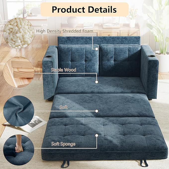 WorthFurni Convertible Sofa Bed,Sleeper Sofa, Floor Sofa Bed for Small Spaces Folding Couch Bed - Blue