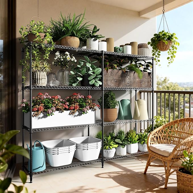 4 Tiers Storage Shelves Load 1200LBS, Metal Shelving Wire Metal Shelving Unit Shelves for Storage Adjustable Garage Shelving for Pantry Kitchen Garage Black 15.8" D x 33.5" W x 59.5" H