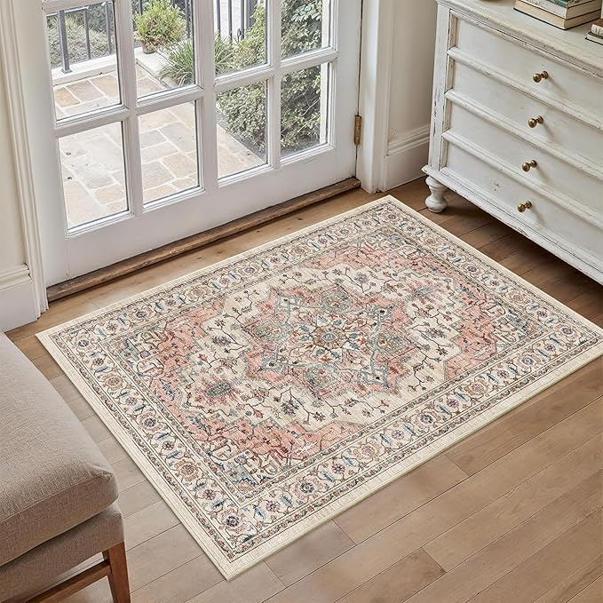 Area Rug 2x3 Entryway Rug Soft Washable Doormat Non Slip Low Pile Lightweight Carpets Indoor Faux Wool Small Rug for Entrance, Kitchen, Bedroom, Living Room