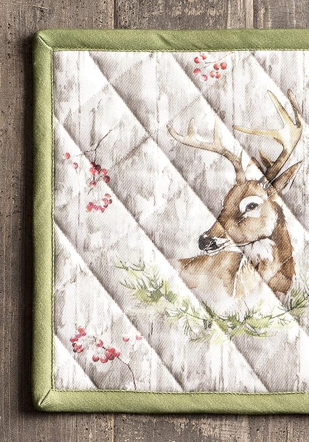 Maison d' Hermine Pot Holders Set 100% Cotton Heat Resistant Potholders 8" x 8" Hot Pads with Loop for Thanksgiving Christmas Decorations BBQ Baking Handling Hot Pans (Pack of 2, Mountain Life)