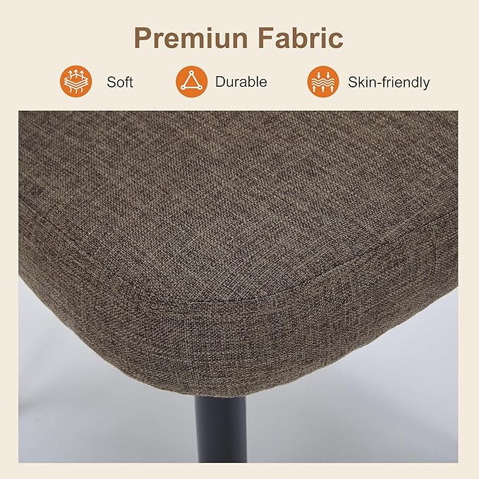 Modern Dining Chairs, Fabric Upholstered Accent Kitchen Chairs with Comfy Padded Seat & Sturdy Metal Legs, Side Farmhouse Chairs for Dining Room, Living Room, Restaurant (Brown, Set of 2)