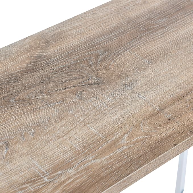 Household Essentials Jamestown Console Sofa Table Coastal Oak Rustic Wood Grain and White Metal