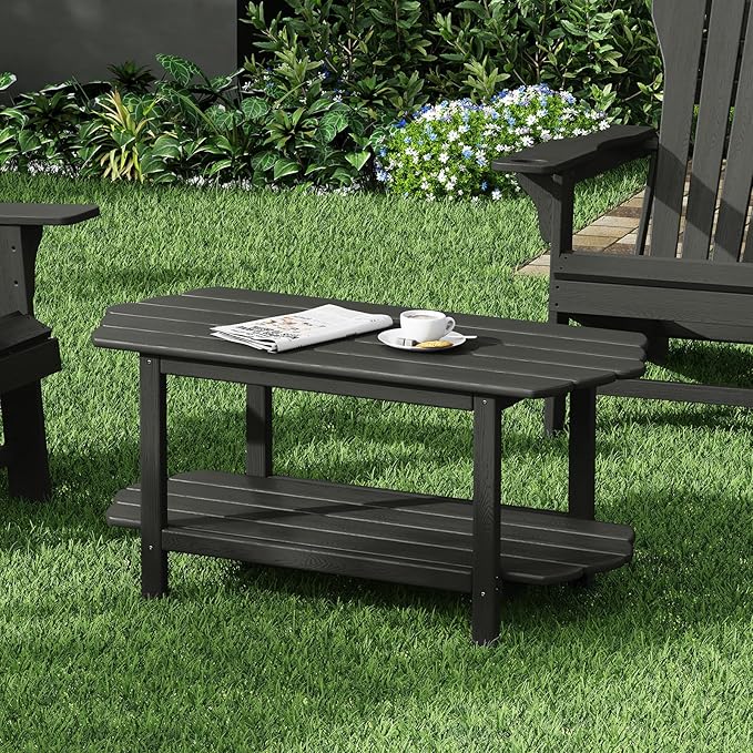 Adirondack Outdoor Patio Table-2 Tier Outside Table Irregular Grey Coffee Table for Garden Indoor Sun Room