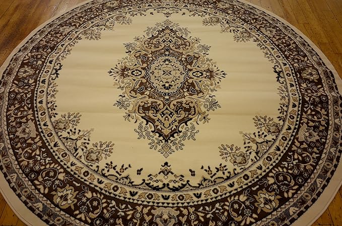 Unique Loom Reza Collection Traditional Persian Style Area Rug, 8' 0" x 8' 0", Ivory/Brown