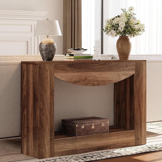 Farmhouse Console Table, 47 Inches Entryway Console Table with LED Light, Sofa Table Behind Couch, Wooden Accent Entryway Table for Living Room, Hallway