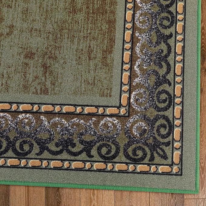 Antep Rugs Alfombras Bordered Modern 5x7 Non-Slip (Non-Skid) Low Pile Rubber Backing Indoor Area Rug (Green, 5' x 7')