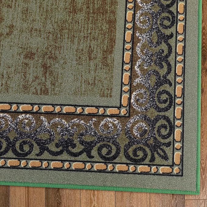 Antep Rugs Alfombras Bordered Modern 4x6 Non-Slip (Non-Skid) Low Pile Rubber Backing Indoor Area Rug (Green, 4' x 5'8")