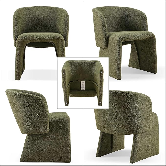 Modern Dining Chair Green Upholstered Barrel Home Kitchen Chair with Metal Frame, Comfy Accent Chair Teddy Velvet Single Sofa Chairs for Living Room,Bedroom