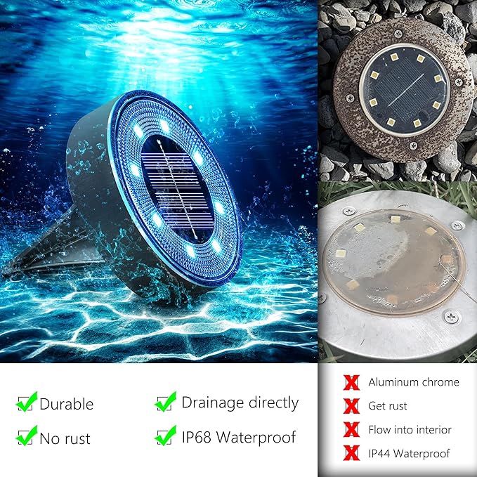 Joomer Solar Ground Lights, 4 Pack 8 LED Solar Lights Outdoor Waterproof IP68 Disc Light Landscape Lighting Garden Light for Patio Pathway Lawn Yard Driveway Walkway(Blue)