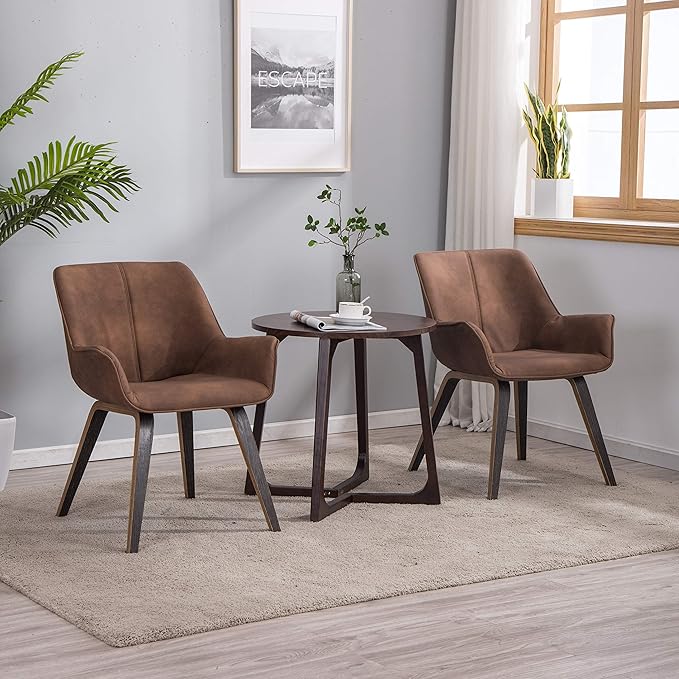 Brown PU Leather Living Room Chairs with arms Upholstered Accent Chairs Set of 6 (Brown, 6)