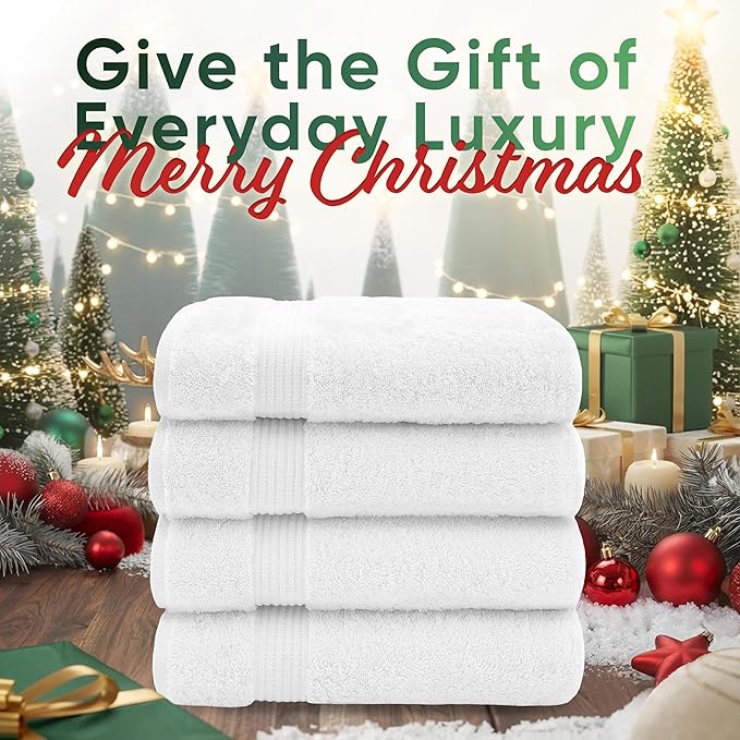 American Veteran Towel, 100% Cotton Turkish Bath Towels for Bathroom 4 Pack, 27x54 Extra Large Premium Soft Drying Bathroom Towels, White