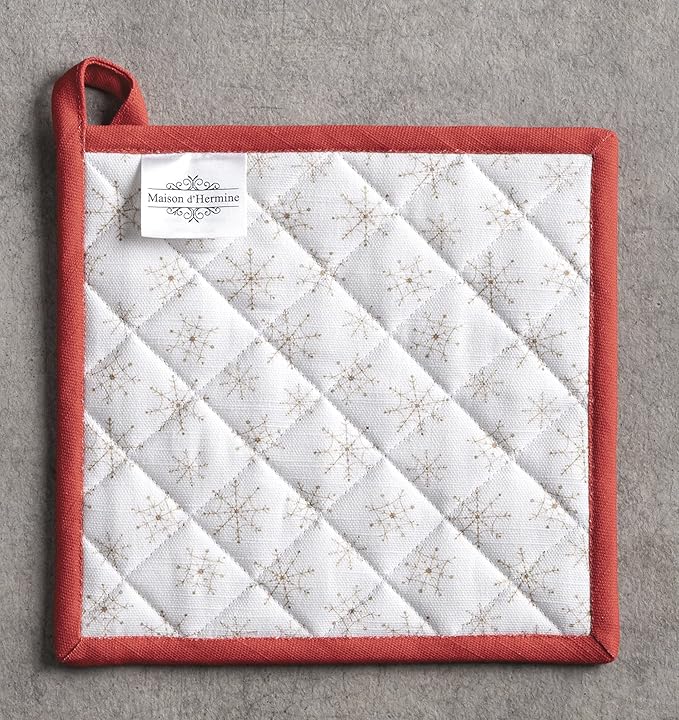 Maison d' Hermine Pot Holders 100% Cotton Heat Resistant Potholders 8" x 8" Hot Pads with Loop for Thanksgiving Christmas Decorations BBQ Cooking Baking Handling Hot Pans (Pack of 1, Chromo)