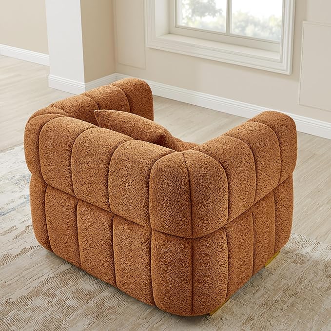 VANOMi 44.09”Oversized Accent Chair, Boucle Arm Chair with Deep Seat, Comfy Reading Chair for Living Room, Bedroom, Office, Apartment, Curry (1 Piece)