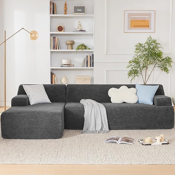 107" Modular Sectional Sofa, Boneless Couch Sponge Sectional Sofa for Living Room, High Density Sponges Cloud Couch,Modular L-Shape Sofa with Chaise, (DarkGary)