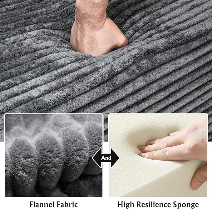 3-Piece Boneless Modular Sectional Sofa, Cloud Couch, Left Facing Chaise with Ottoman, Oversized Deep Seat, Soft Corduroy Fabric, Sectional Couch for Living Room-Grey