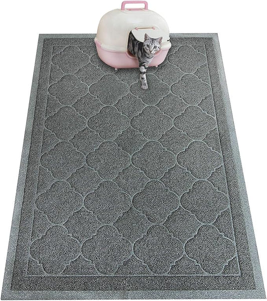 Cat Litter Mat, XL Size 47"X36" Litter Mat, Durable Trapping Rug, Non-Slip and Waterproof, Easy to Clean,Traps Litter from Litter Box(Extra Large Gray Khaki)