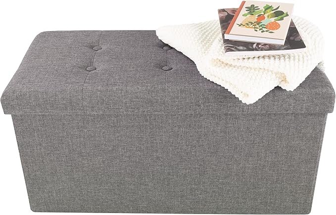 Storage Ottoman - 30-Inch Folding Tufted Footrest, Linen Chest, or Bench with Removable Bin for Living Room, Bedroom, or Dorm by Lavish Home (Gray)
