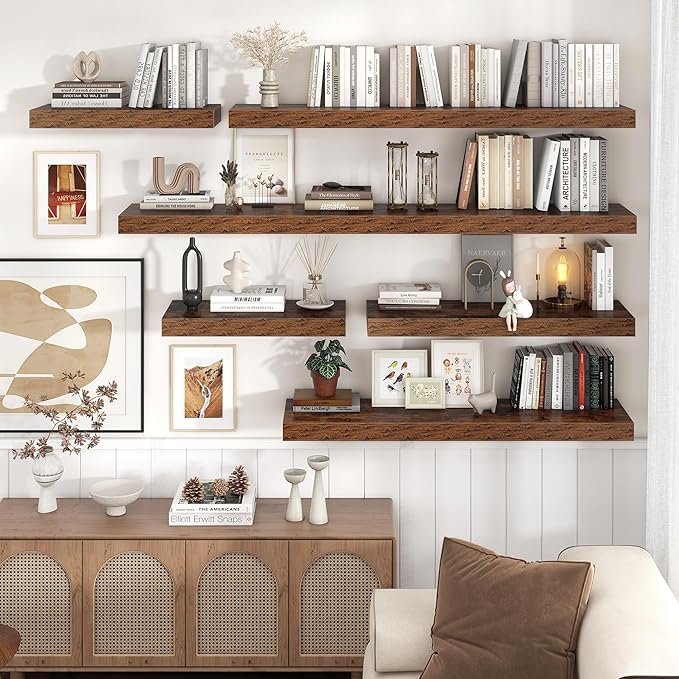 Floating Shelves for Wall, 48 Inch Wide x 12 Inch Deep Floating Shelves, Long Wood Floating Wall Shelf Shelves for Living Room Bathroom Bedroom Kitchen Home - (Brown, 48" W x 12" D x 2" H)