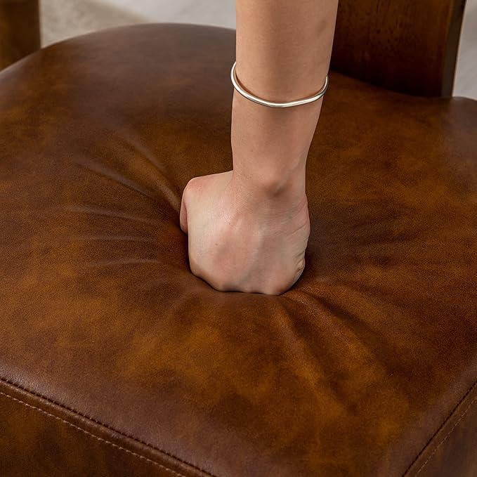 Set of 4 PU Leather Upholstered Side Chairs, Modern Kitchen Armless Parson Chairs Solid Wood Dining Chairs, Brown