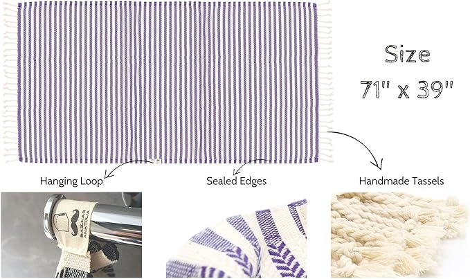 Bazaar Anatolia Turkish Beach Towel – 100% Cotton, Quick Dry, Sand Free Decor Towel for Bathroom and Camping – Oversized 71x39 Inches – Arpa Purple