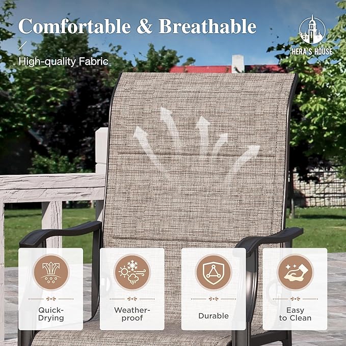 HERA'S HOUSE Premium Patio Dining Chair of 8, Rust Resistant Outdoor Chair with Textilene Padded Seat, Supports up to 350lbs with Comfort and Durability for Lawn Kitchen Garden Backyard