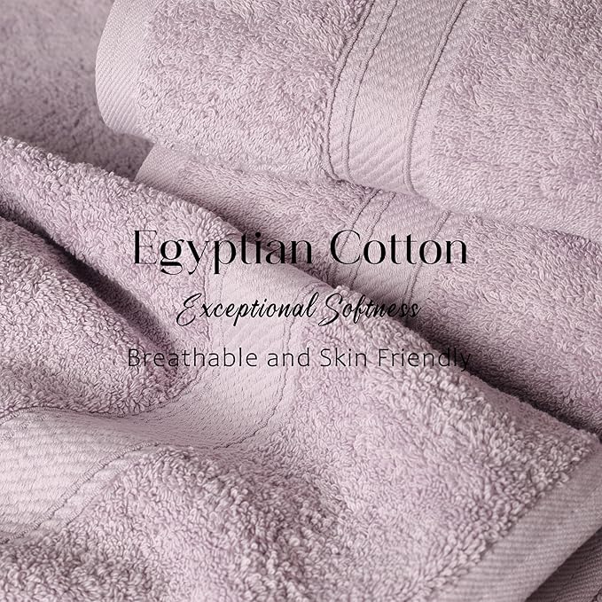 Superior Egyptian Cotton Pile Bath Towel Set of 2, Ultra Soft Luxury Towels, Thick Plush Essentials, Absorbent Heavyweight, Guest Bath, Hotel, Spa, Home Bathroom, Shower Basics, Purple