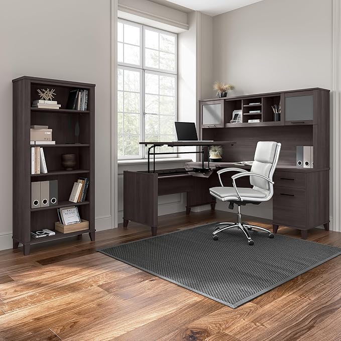 Bush Furniture Somerset 60W L Shaped Desk with Hutch in Storm Gray