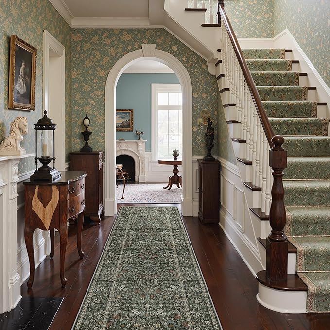 GENIMO Floral Washable Runner Rug 2’6”x8’, Non-Slip Long Hallway Carpet for Entryway, Kitchen, Indoor Floor Use, Vintage Boho Soft Thin Rug Décor, Black