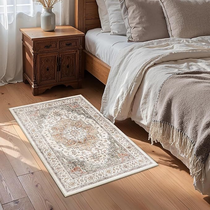 Area Rug 2x3 Entryway Rug Soft Washable Doormat Non Slip Low Pile Lightweight Carpets Indoor Faux Wool Small Rug for Entrance, Kitchen, Bedroom, Living Room