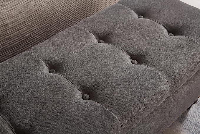 mikibama Linen Storage Bench for Bedroom End of Bed,59" Long Tufted Bed Bench with Storage,Modern Mid Century Storage Ottoman Bench for Window,Entryway,Living Room Solid Wood Legs (Grey)