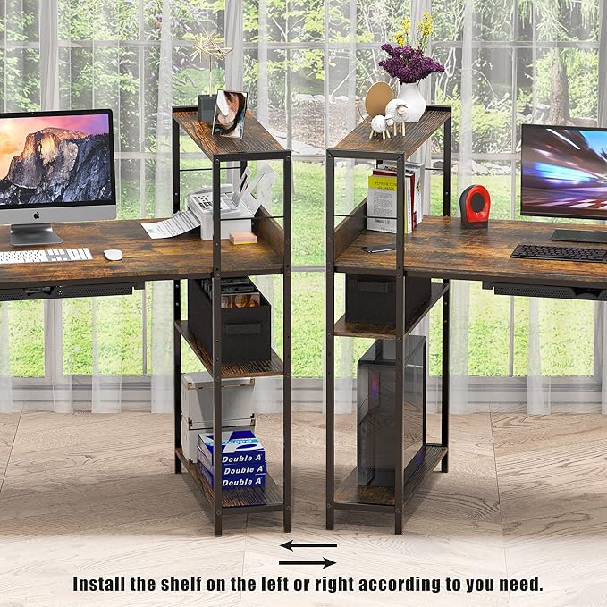 SHW 46-Inch Home Office Mission Computer Desk with Side Shelf and Drawer, Rustic Brown