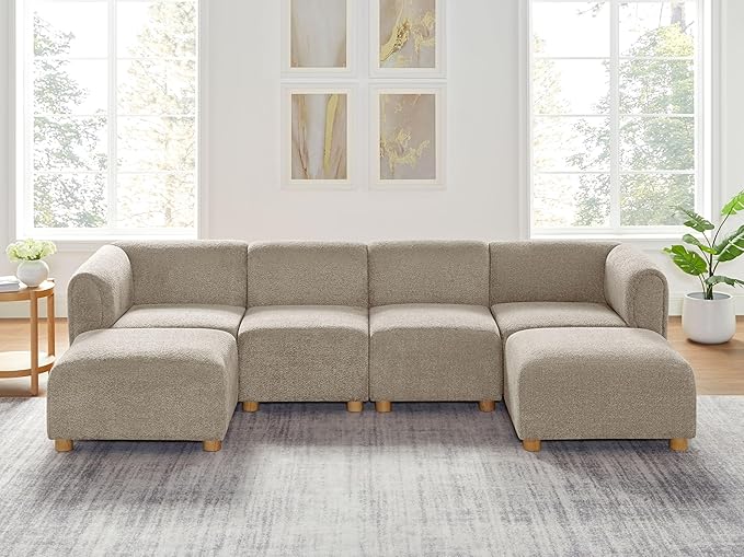 VANOMi Oversized Modular Sectional Sofa, U-Shaped Sectional Couches for Living Room, 6 Seats Modular Sofa with Reversible Chaises, Camel